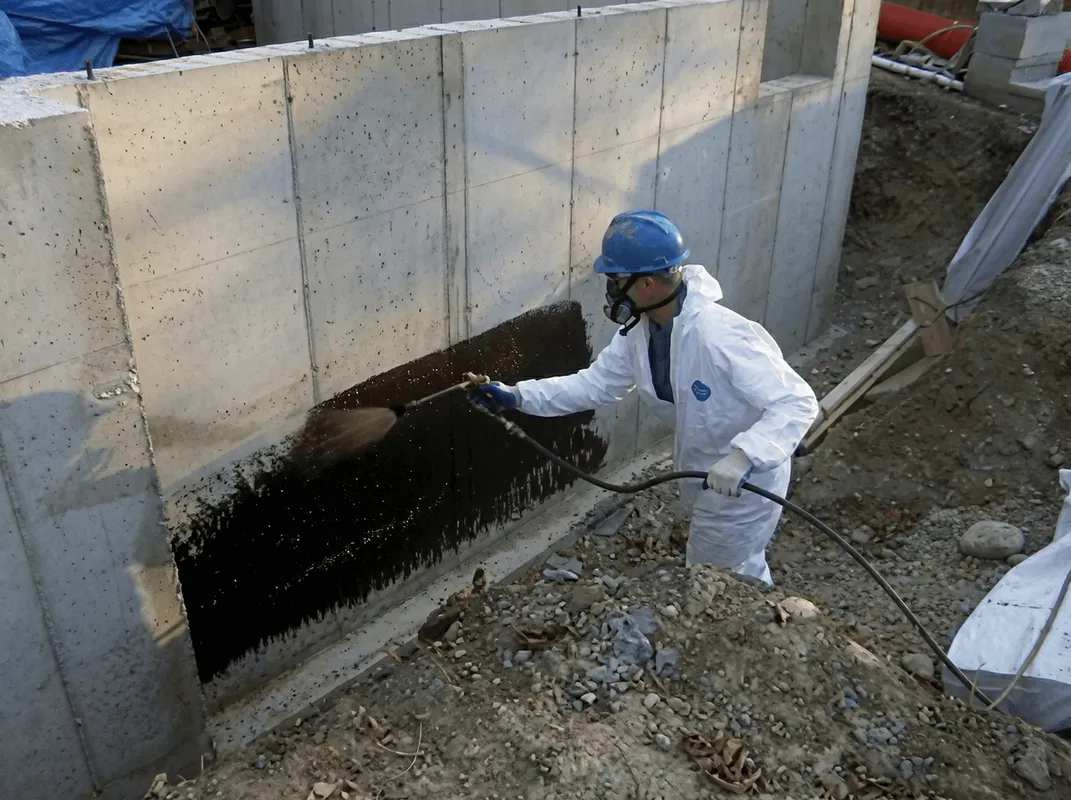 Professional waterproofing the exterior walls of the basement in Syracuse, NY